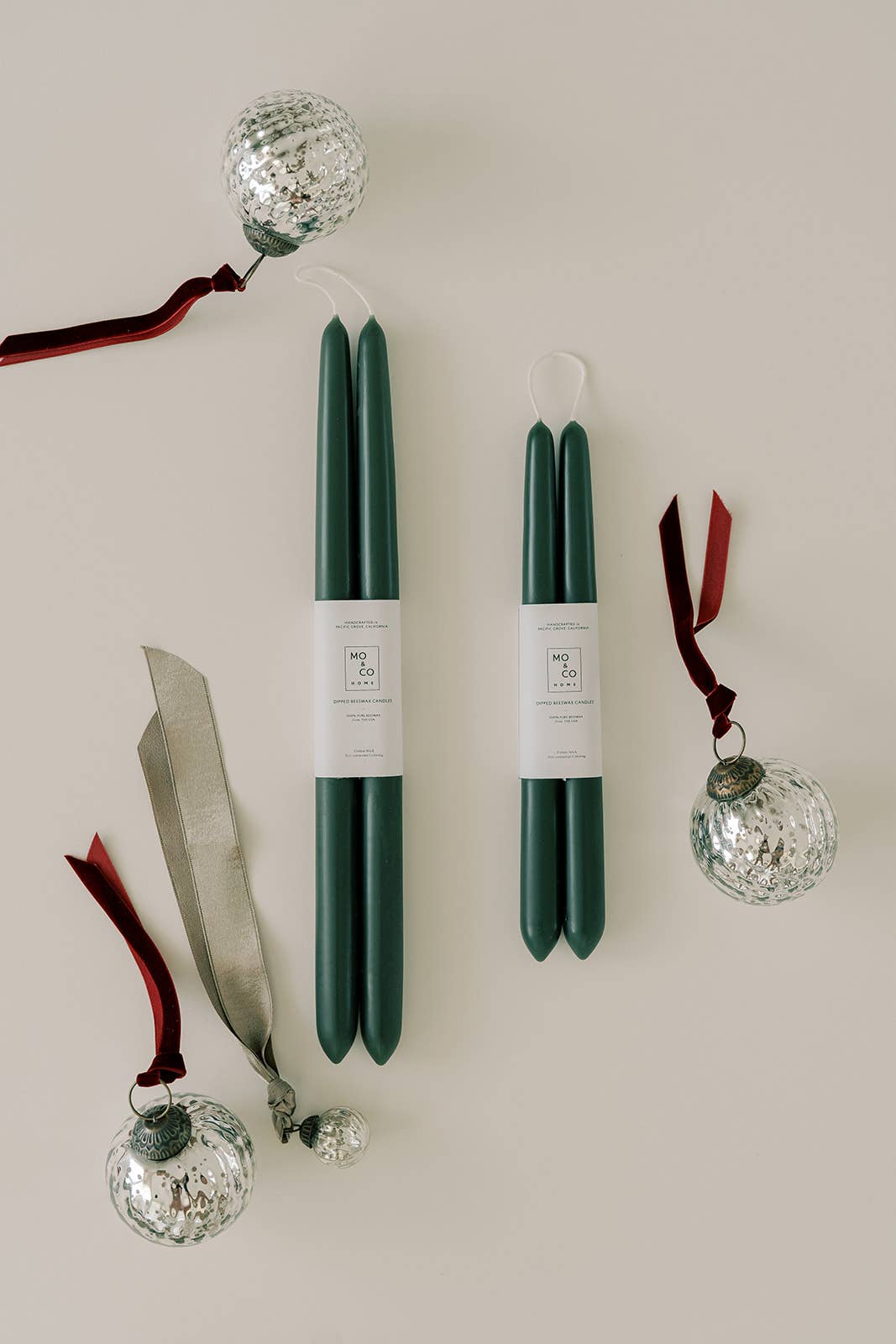 Mo&Co Home - 10" & 14" - 100% Beeswax Dipped Candles | Forest Green: 14 Inch