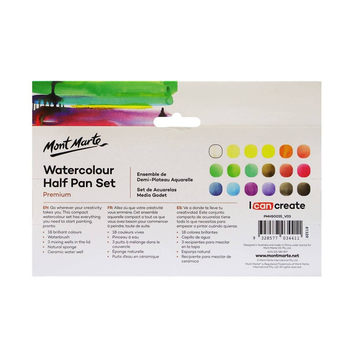 Mont Marte Usa, Inc. - Watercolor Half Pan Set Premium 22pc