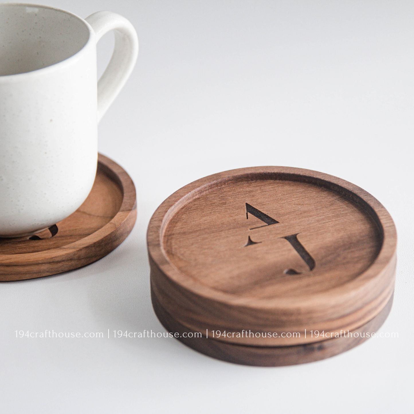194 Craft House - Custom Logo Engraved Round Wood Coaster - Home Decor & Gifts