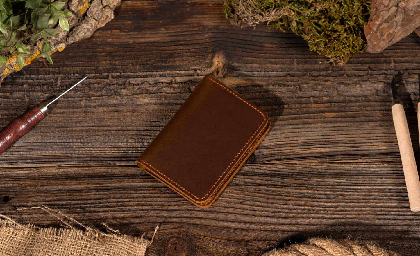 American Leather Goods - Genuine Leather Wallet, Handmade Wallet: Brown