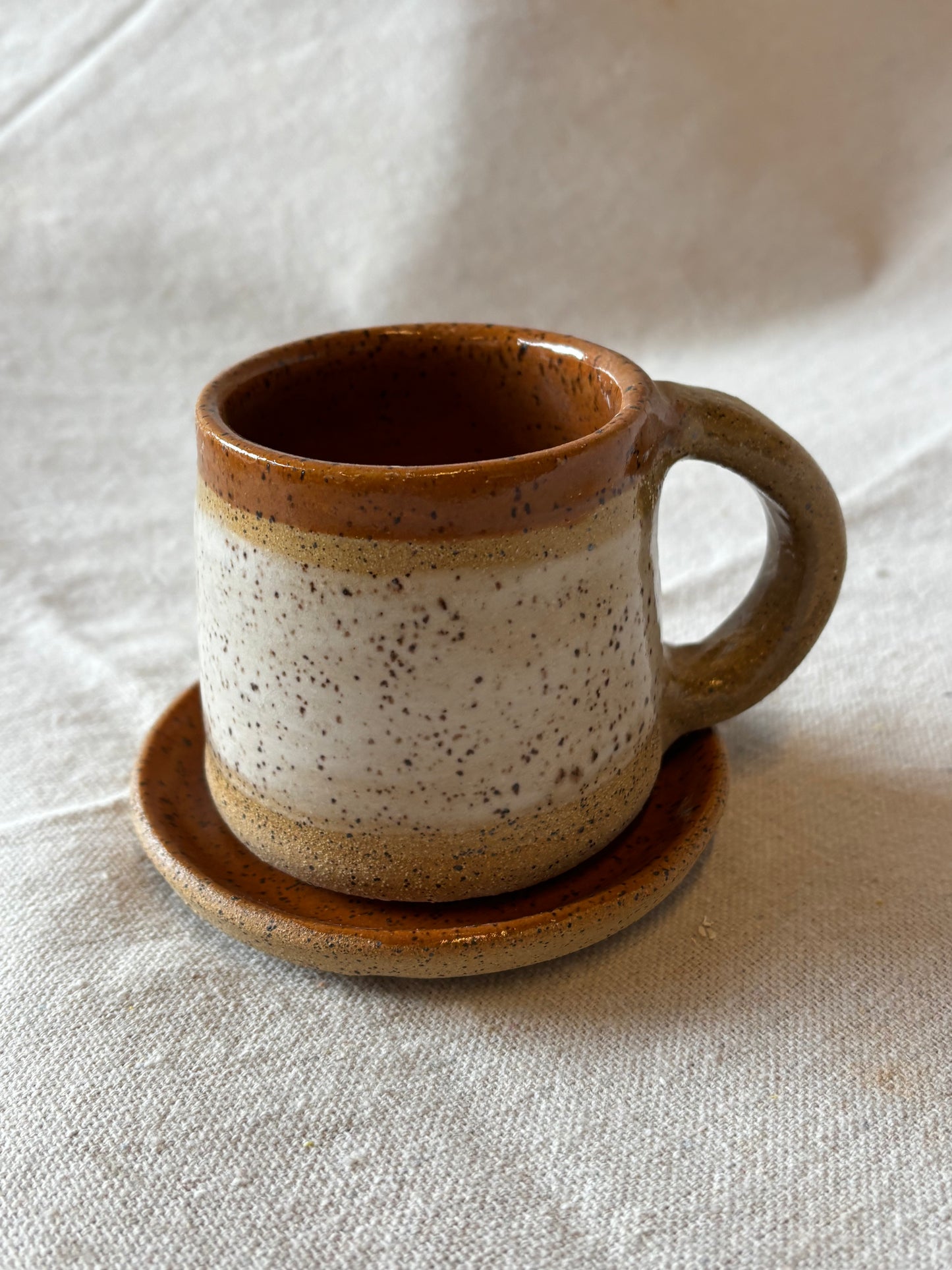 Small. mug with saucer- Tall Pine Pottery