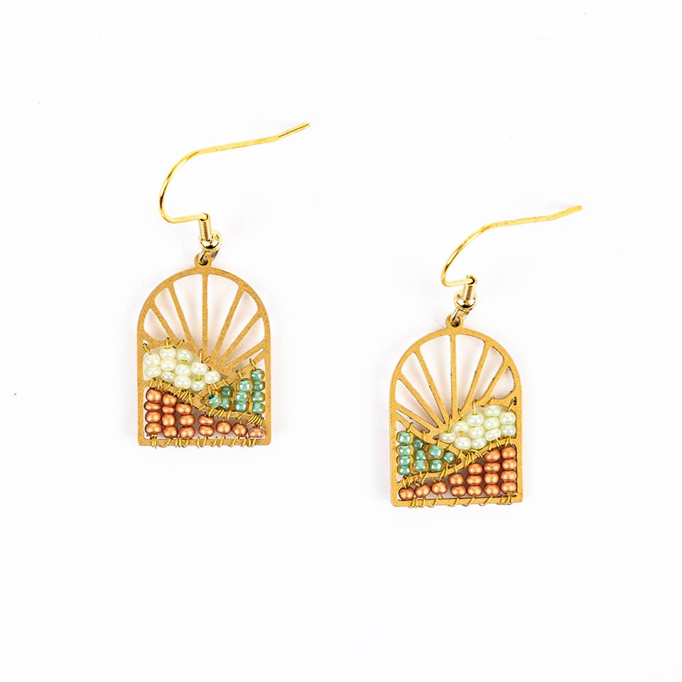 Altiplano - Sunrise Brass and Bead Earrings: Seafoam Sand