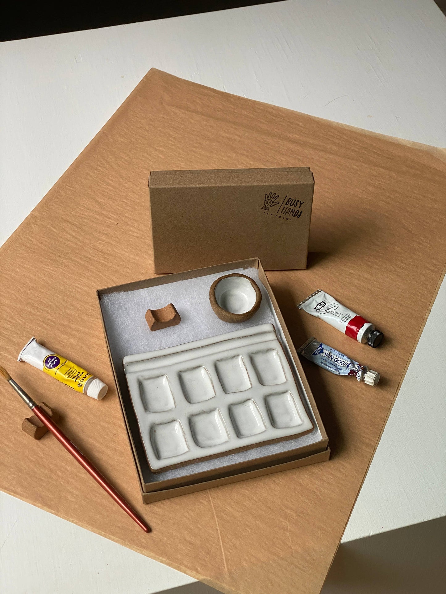 Busy Hands Studio - Medium 8-Pan Ceramic Watercolor Artist Paint Palette: Palette Only