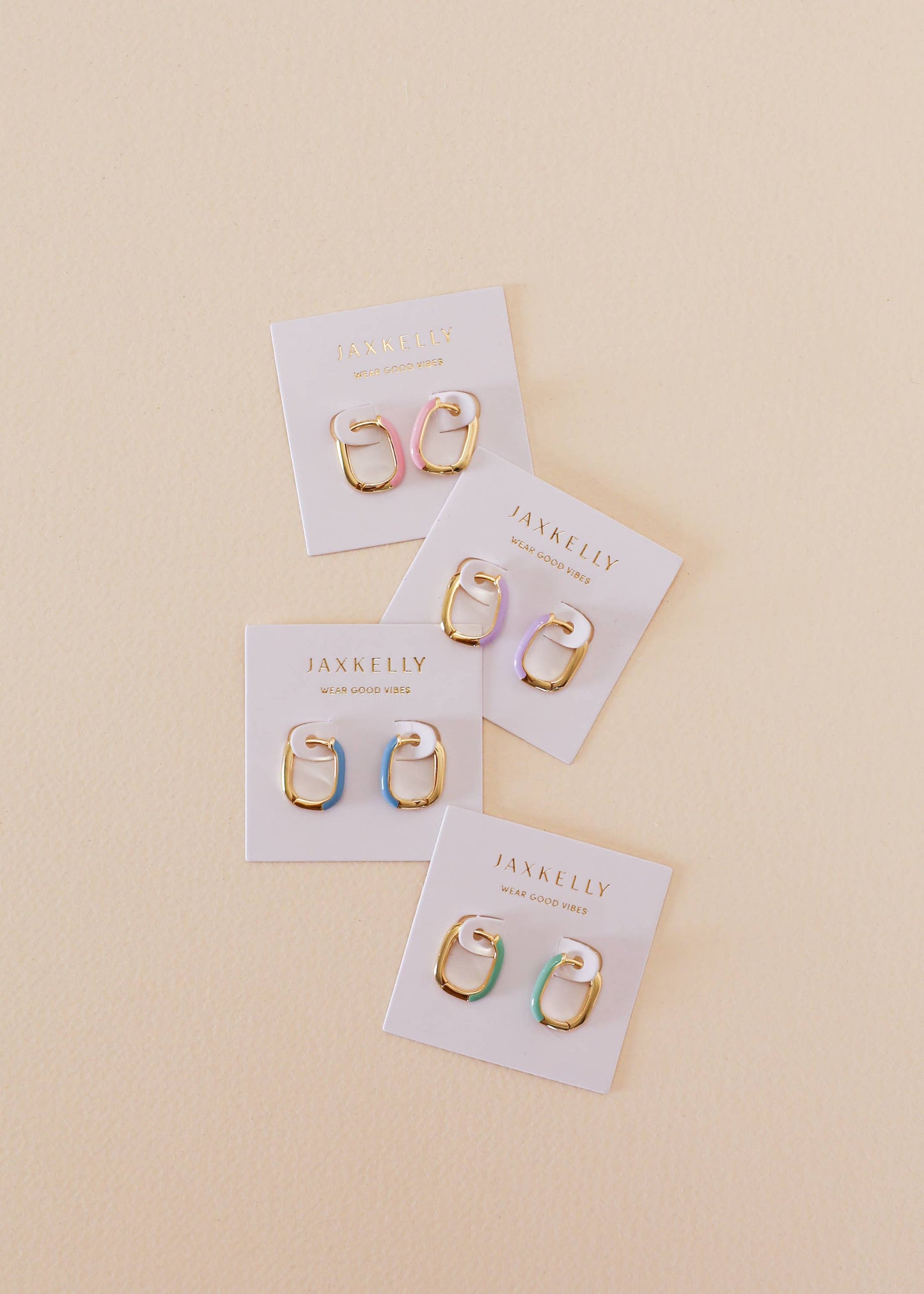 JaxKelly - Color Dipped Rectangle Hoop Earrings - Sea Green Enamel