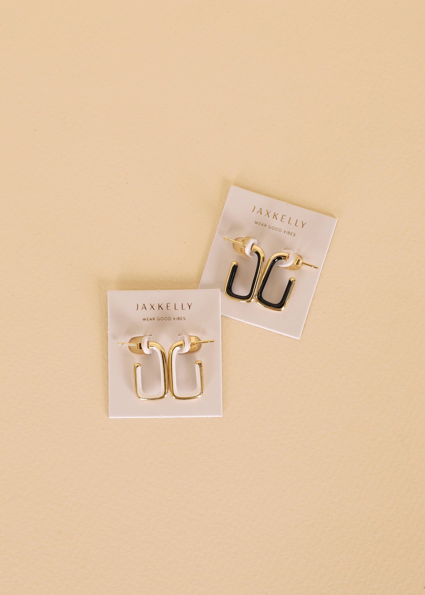 JaxKelly - Black Enamel Large Rectangle Gold Hoop Earrings