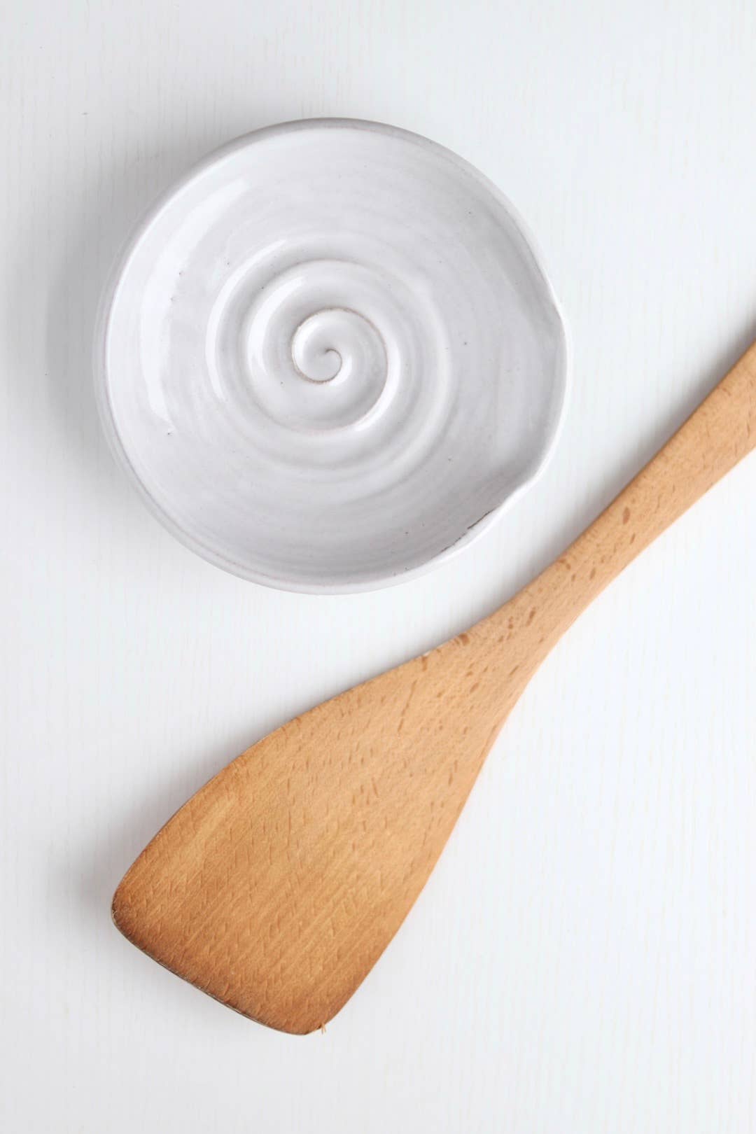 Handmade Pottery Spoon Rest in White