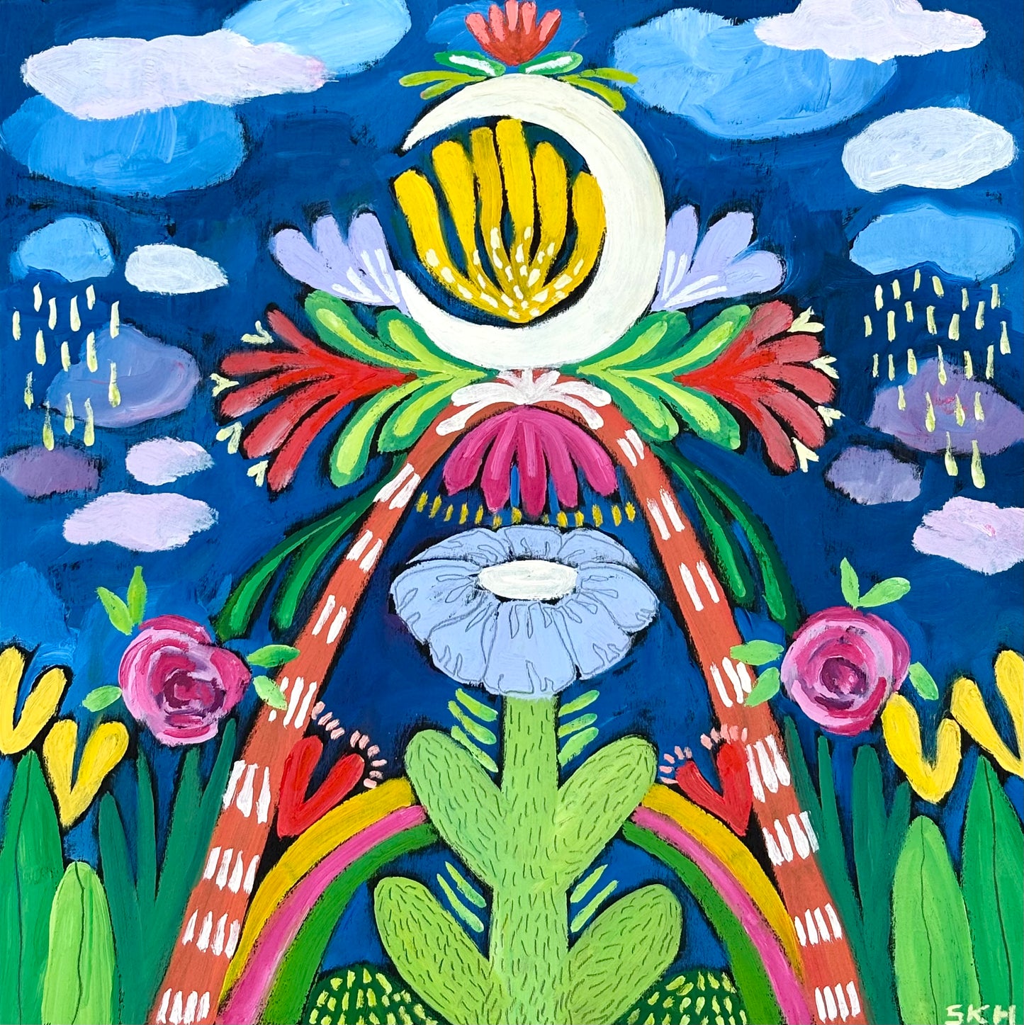 Crescent Moon and Violet Bloom