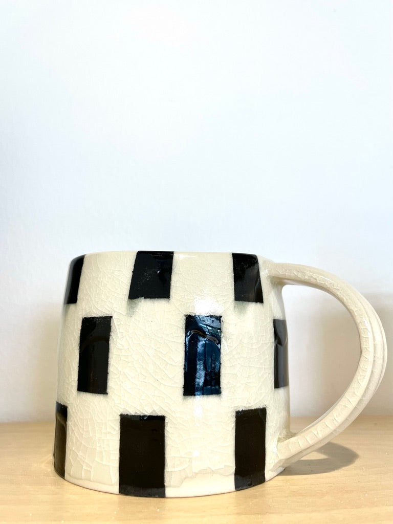 Toots Ceramics-Porcelain mug, black/cream check