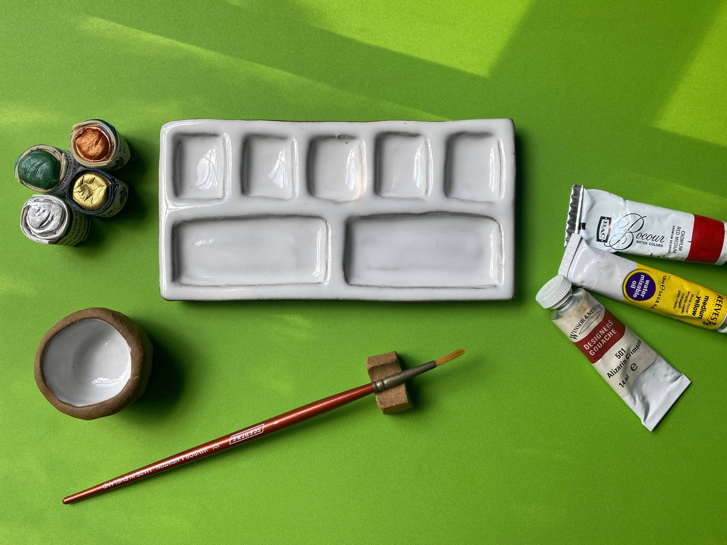 Busy Hands Studio - 7-Pan Ceramic Artist Paint Palette - Watercolor Supplies: Palette Only