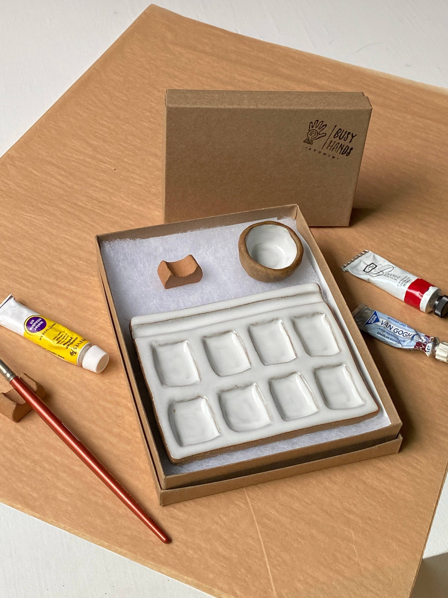 Busy Hands Studio - Medium 8-Pan Ceramic Watercolor Artist Paint Palette: Palette Only