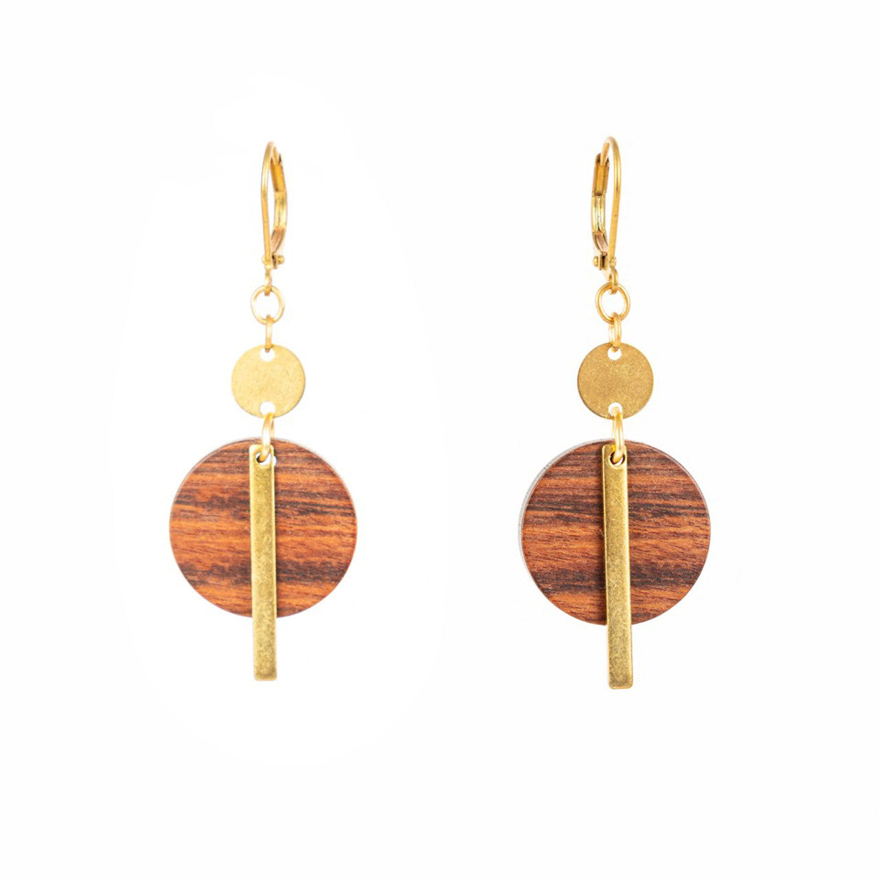 Altiplano - Wood Disc & Brass Bar Earring