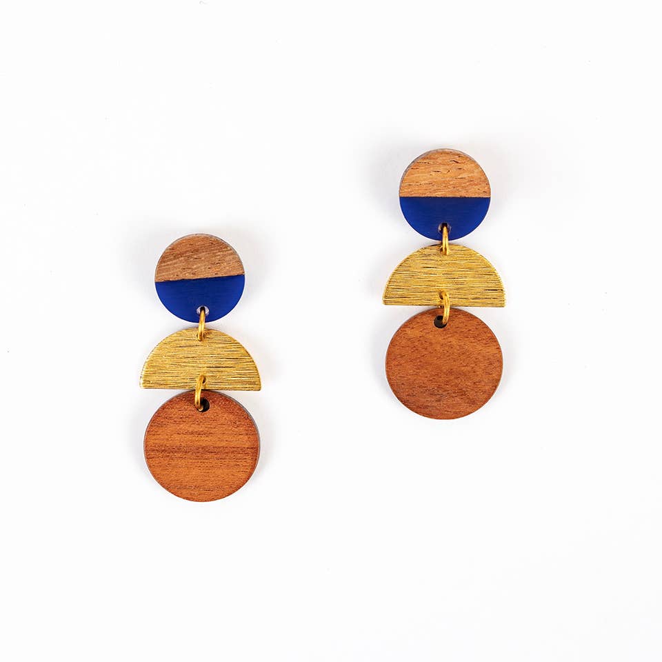 Altiplano - Wood Disc Stack Earrings (Indigo)