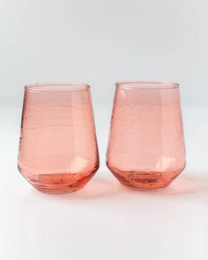 Acacia Creations - Handblown Hammered Glass Water Tumbler - Set | 2: Amber