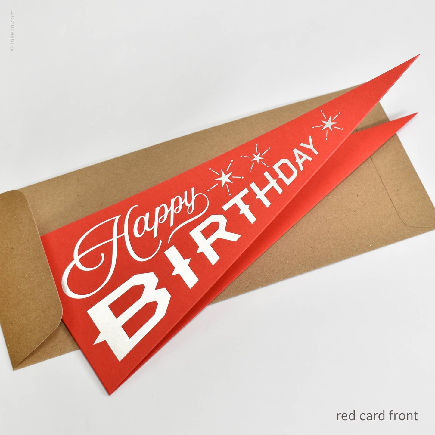 Inkello Letterpress - Happy Birthday Triangular Pennant Card (#488): Crimson Red