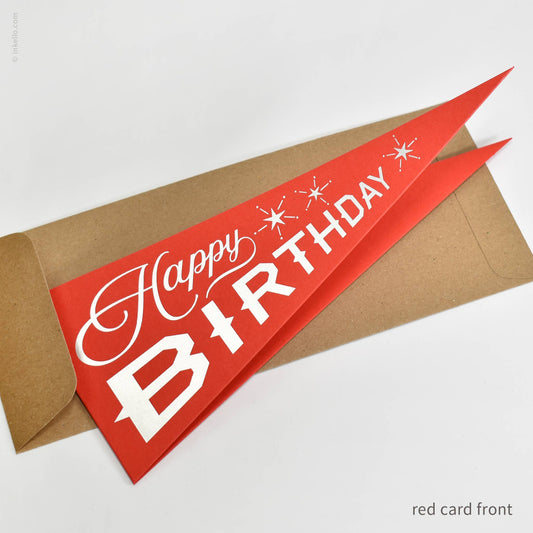 Inkello Letterpress - Happy Birthday Triangular Pennant Card (#488): Crimson Red