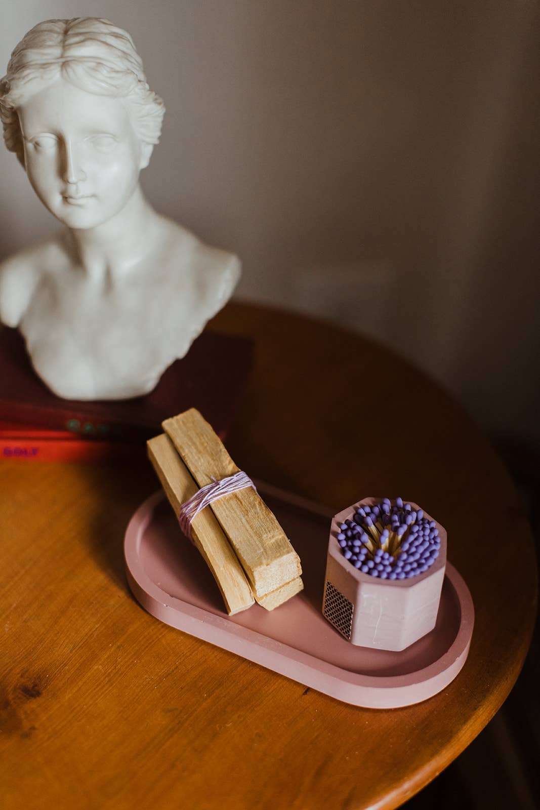 Candle Tray Gift Set – Match Holder & Palo Santo or Smudge: Palo Santo / White