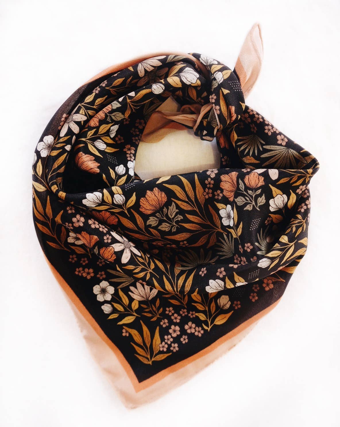 Flora West Design - 100% Silk Bandana Scarf - Midnight Garden Floral
