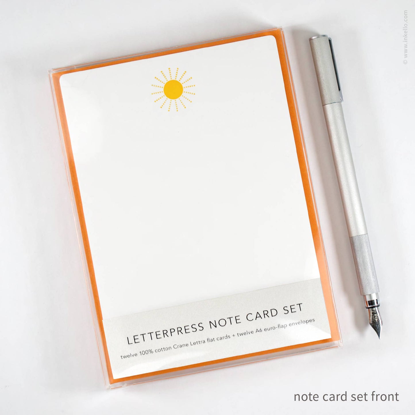 Inkello Letterpress - Flat Note Card Set with Yellow Sun (#502)