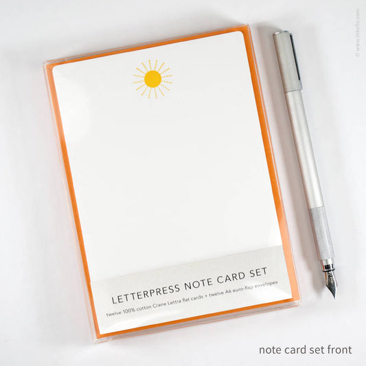 Inkello Letterpress - Flat Note Card Set with Yellow Sun (#502)