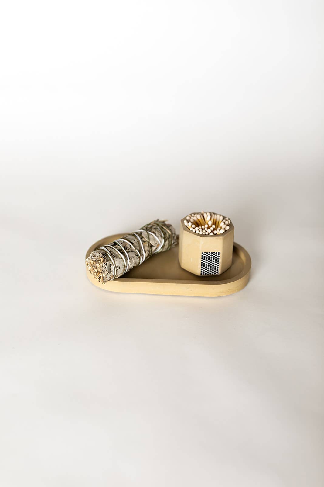 Candle Tray Gift Set – Match Holder & Palo Santo or Smudge: Palo Santo / White