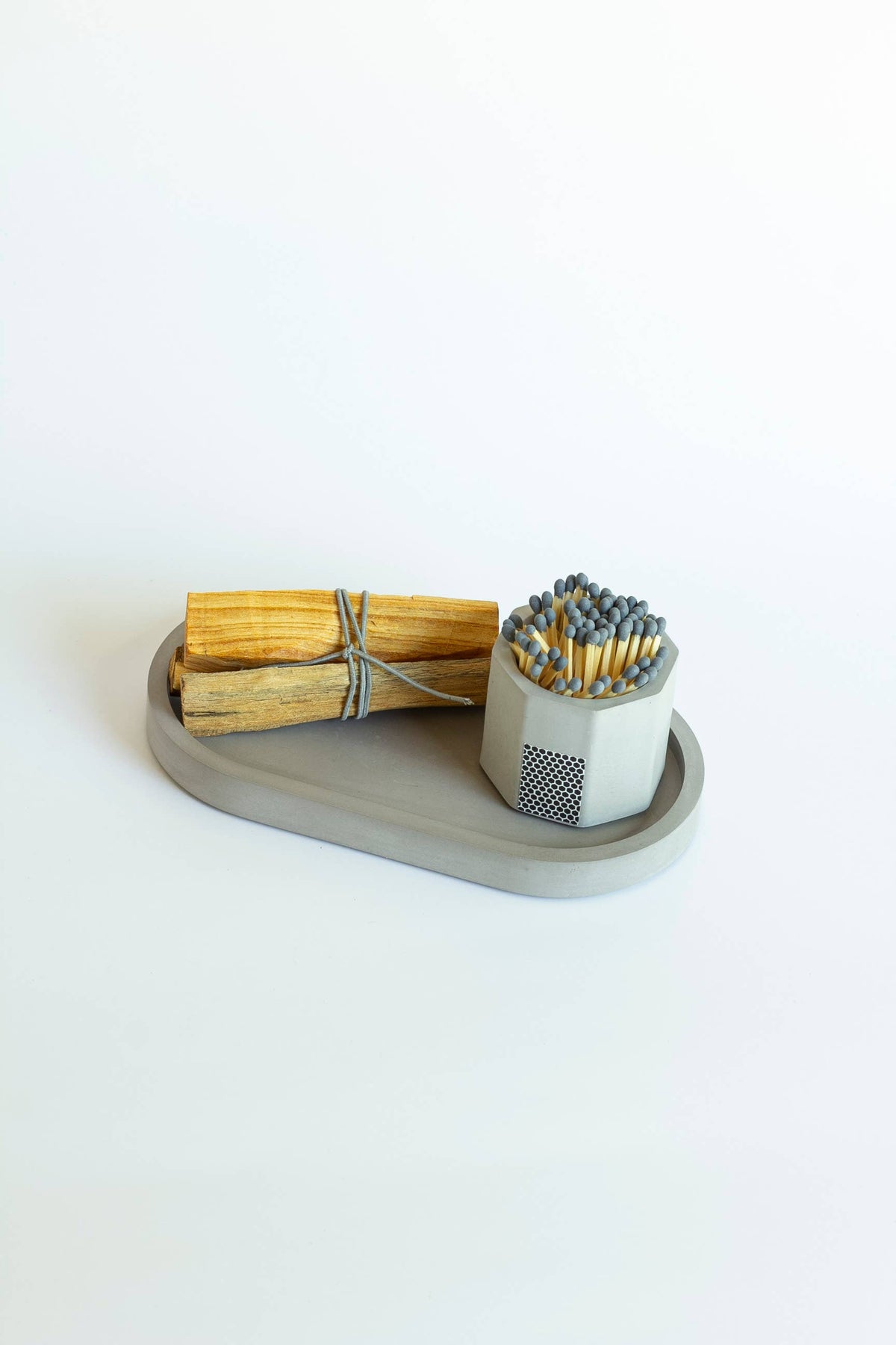 Candle Tray Gift Set – Match Holder & Palo Santo or Smudge: Palo Santo / White