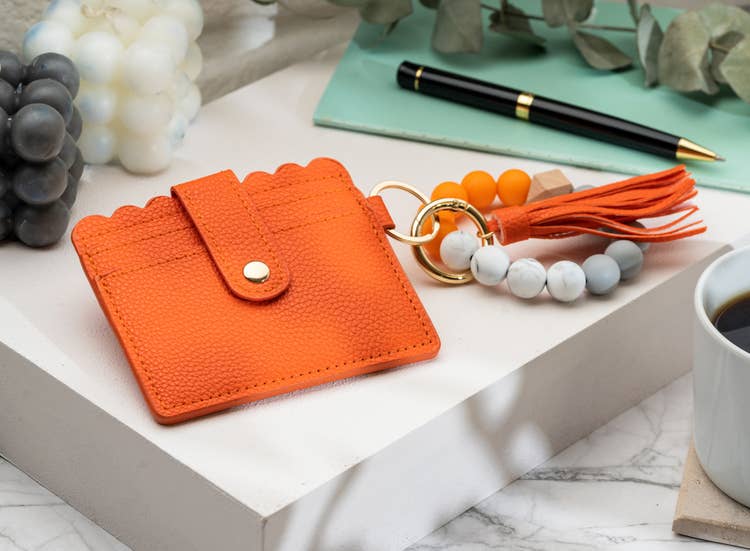 American Leather Goods - Leather Keychain Wallet With Wristlet Bangle Bracelet: Gray