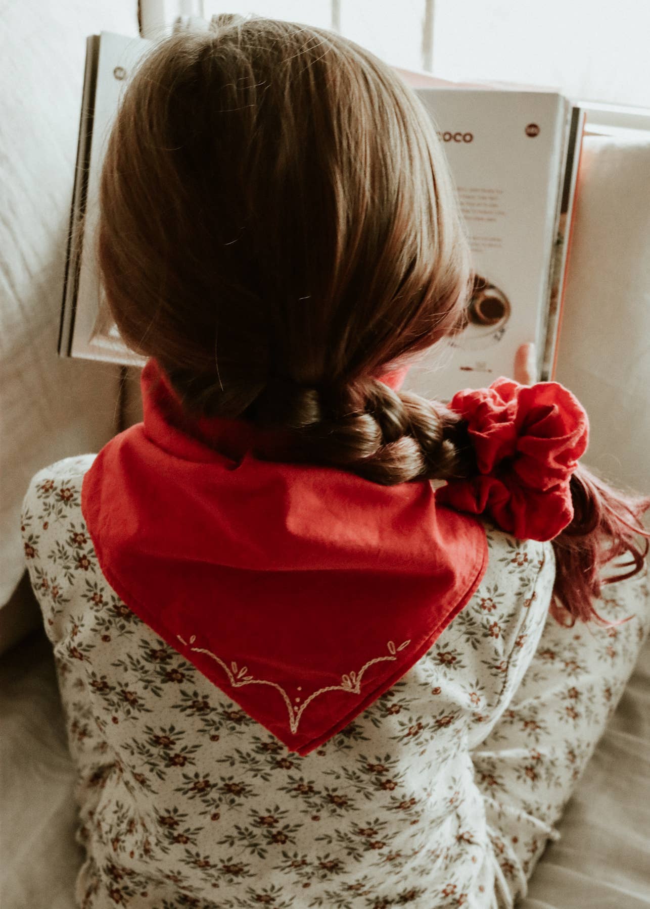 Eloise et moi - Hand embroidered RODEO cotton bandana, hand dyed : Sky/mustard thread