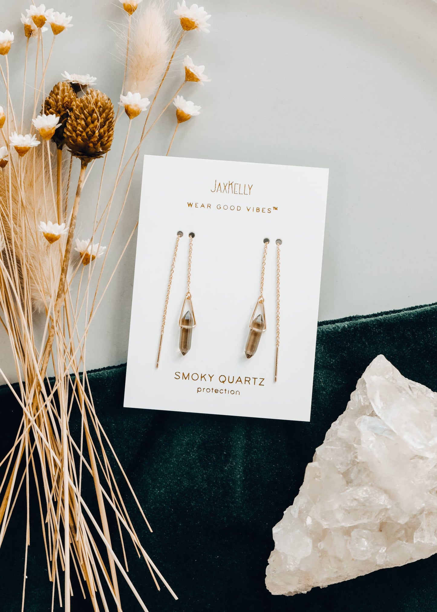 JaxKelly - Threader - Smoky Quartz - Gold Earrings