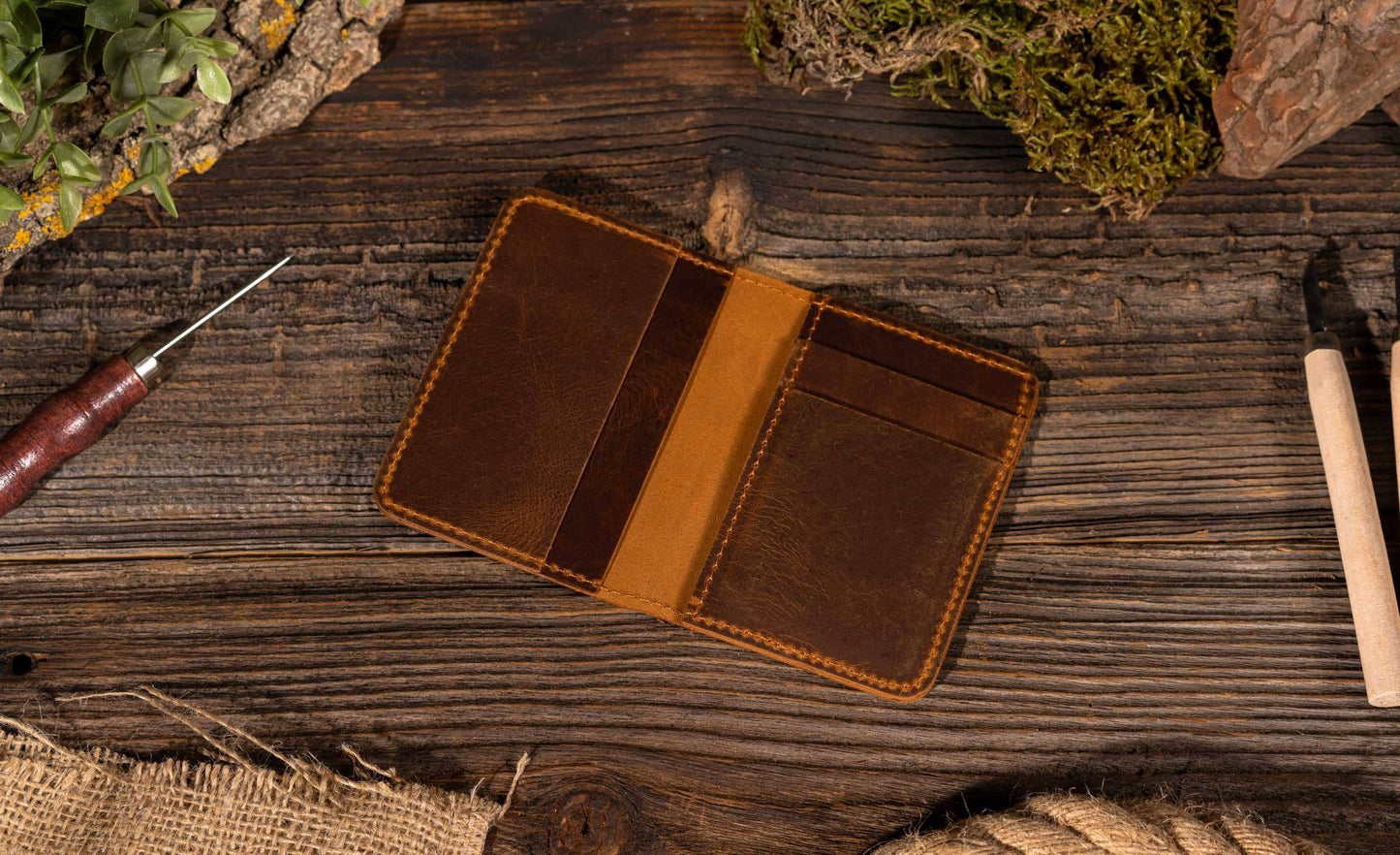 American Leather Goods - Genuine Leather Wallet, Handmade Wallet: Brown