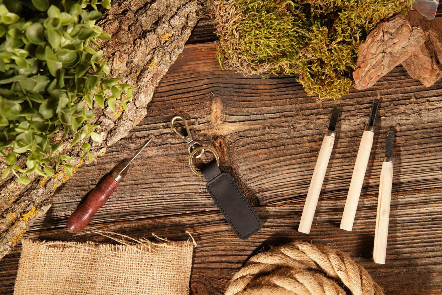 American Leather Goods - Leather Keychain, Geniune Leather Keychain: Green