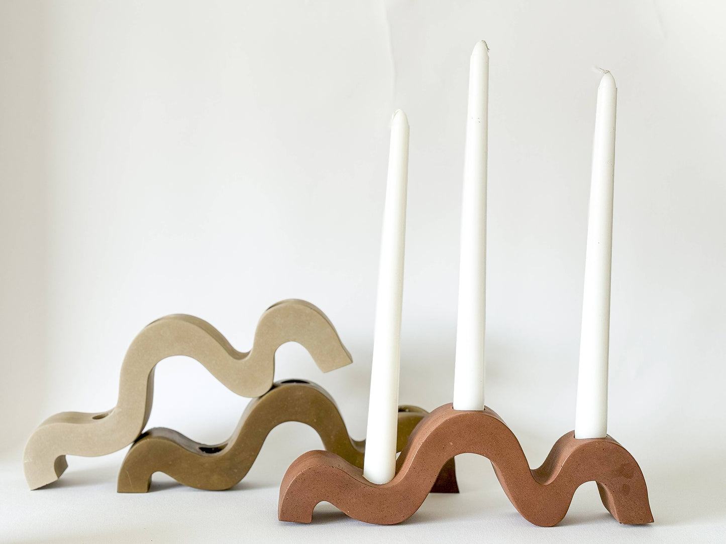 Sunday Nomad - Wavy Taper Candle Holder | Candlestick Holder: Oat
