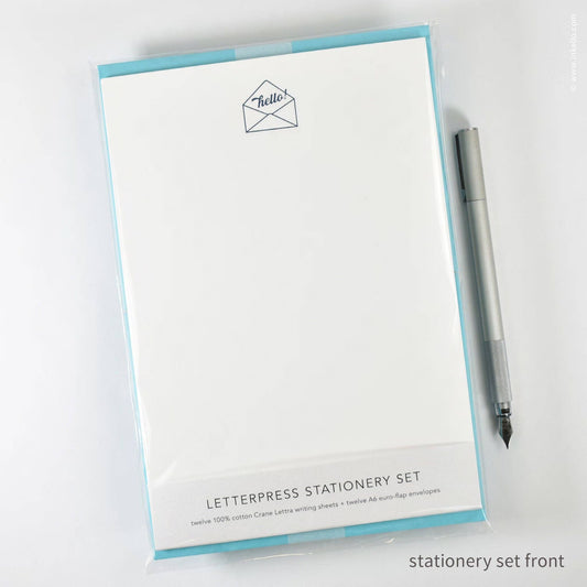Inkello Letterpress - Stationery Set with Navy "Hello!" Script (#472)