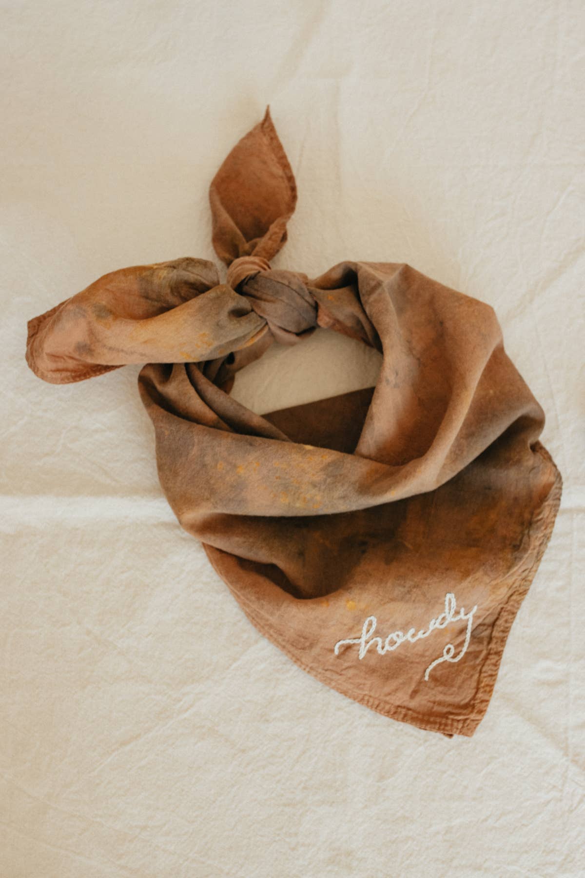 Eloise et moi - Hand embroidered Howdy organic cotton bandana- hand dyed: Strawberry red