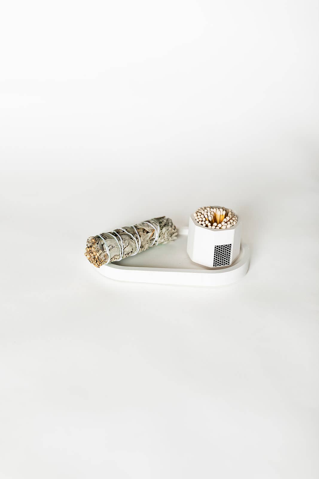 Candle Tray Gift Set – Match Holder & Palo Santo or Smudge: Palo Santo / White