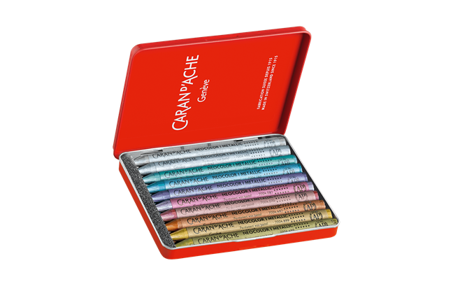 Caran d'Ache - Set of 10 NEOCOLOR I Metallic Pastels in Metal Box