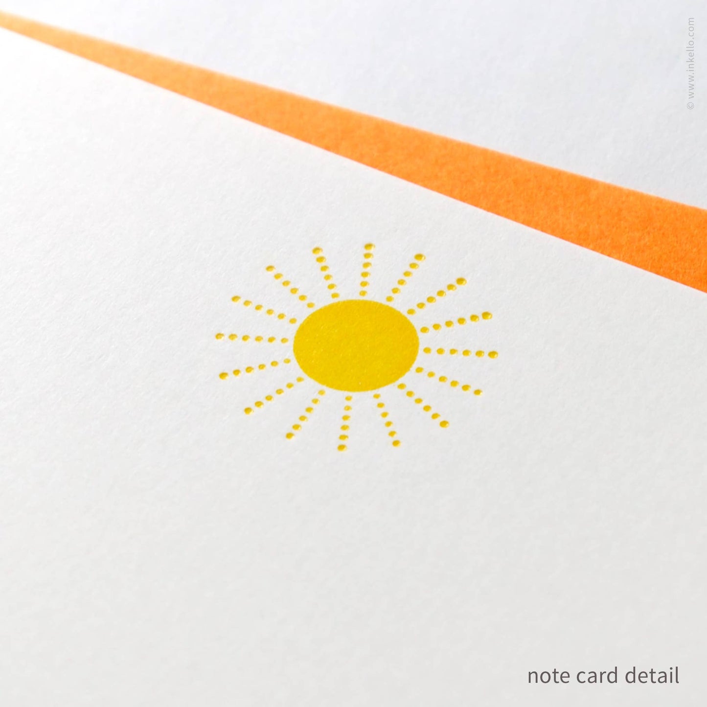 Inkello Letterpress - Flat Note Card Set with Yellow Sun (#502)