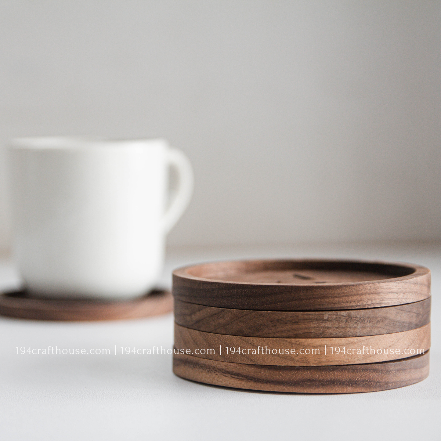 194 Craft House - Custom Logo Engraved Round Wood Coaster - Home Decor & Gifts