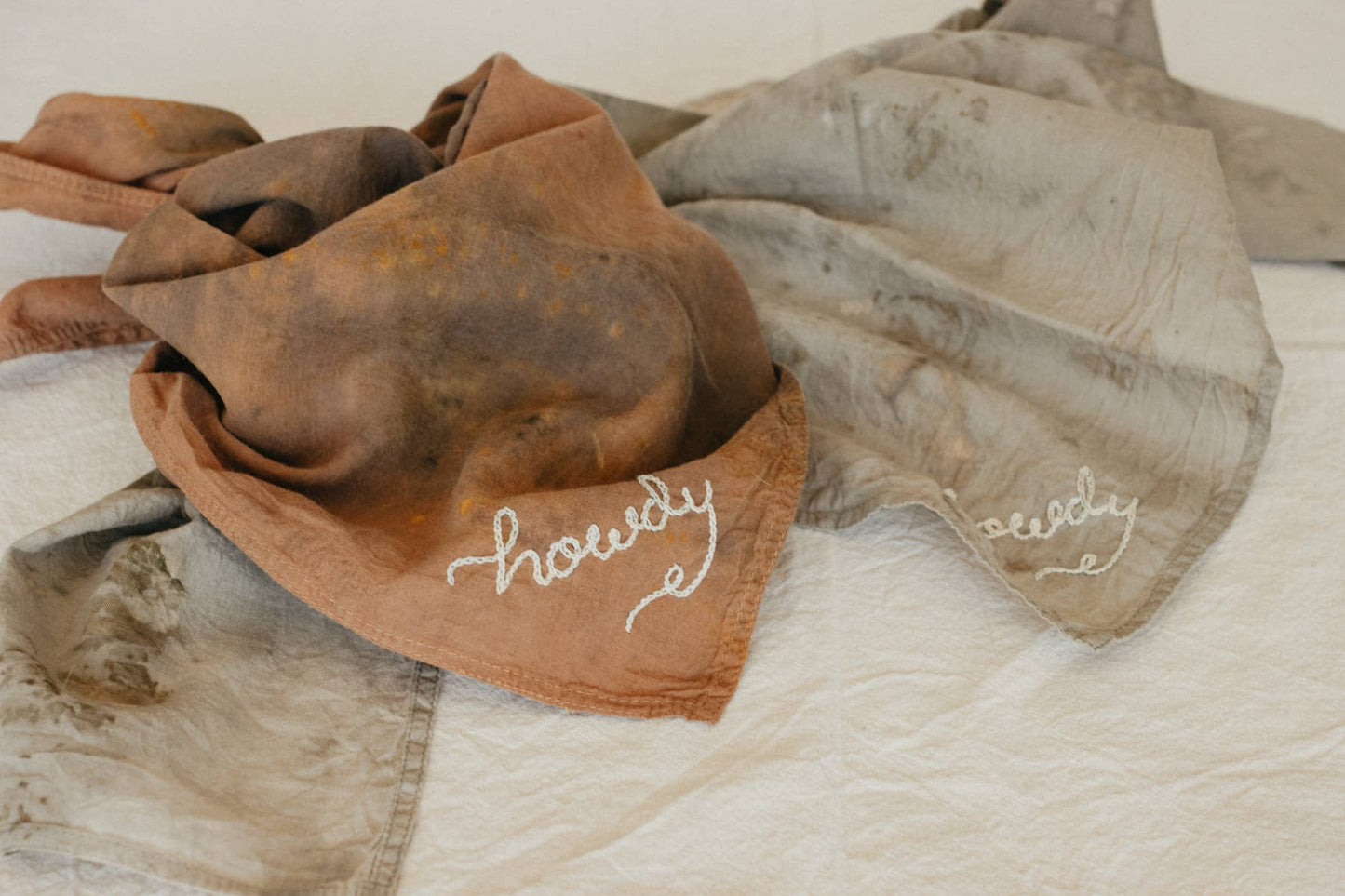 Eloise et moi - Hand embroidered Howdy organic cotton bandana- hand dyed: Strawberry red
