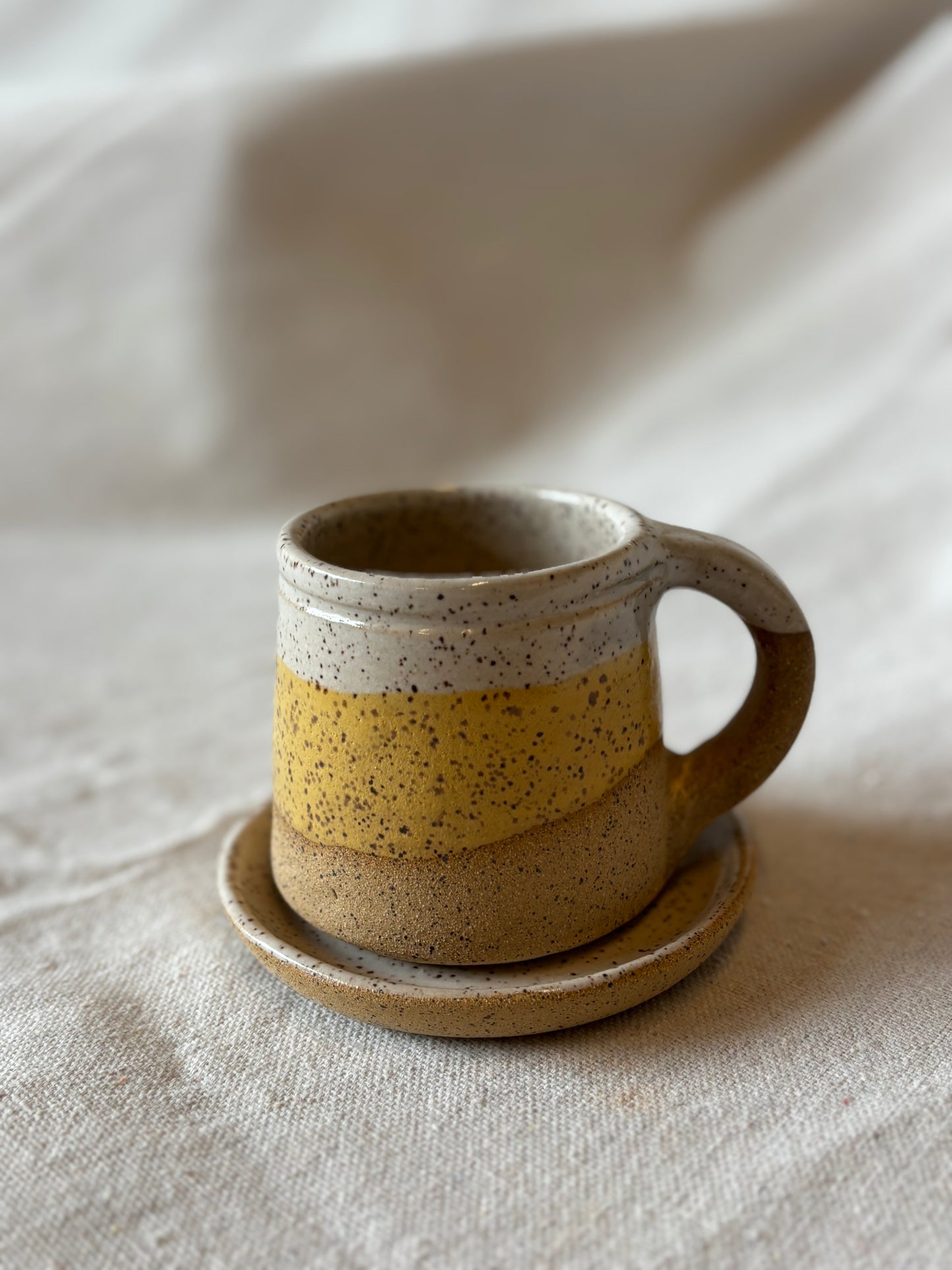Small. mug with saucer- Tall Pine Pottery