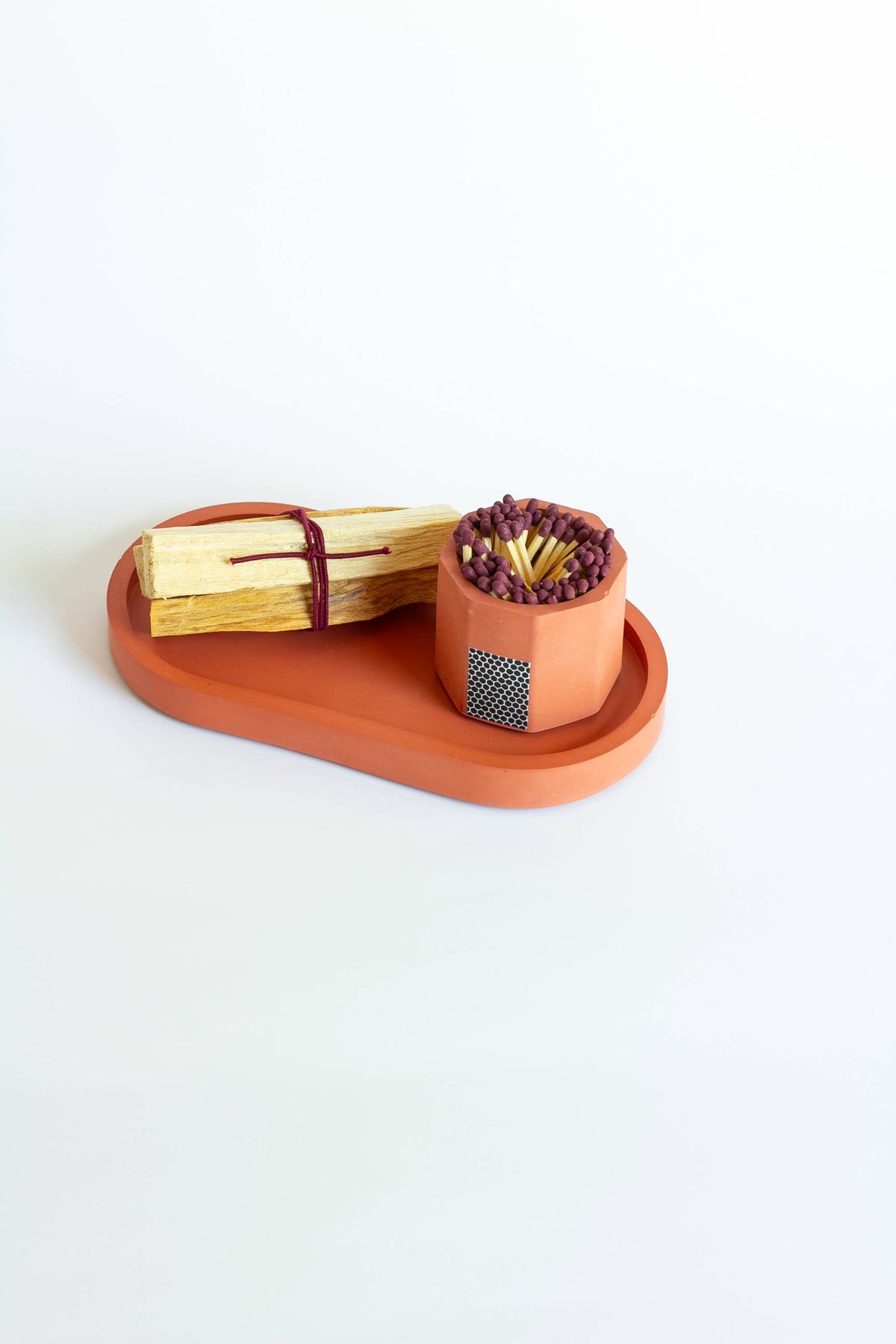Candle Tray Gift Set – Match Holder & Palo Santo or Smudge: Palo Santo / White
