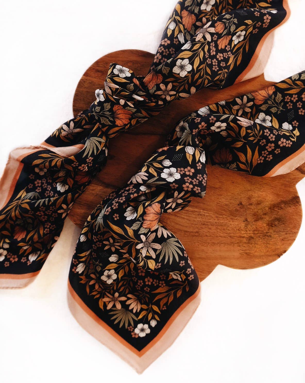 Flora West Design - 100% Silk Bandana Scarf - Midnight Garden Floral