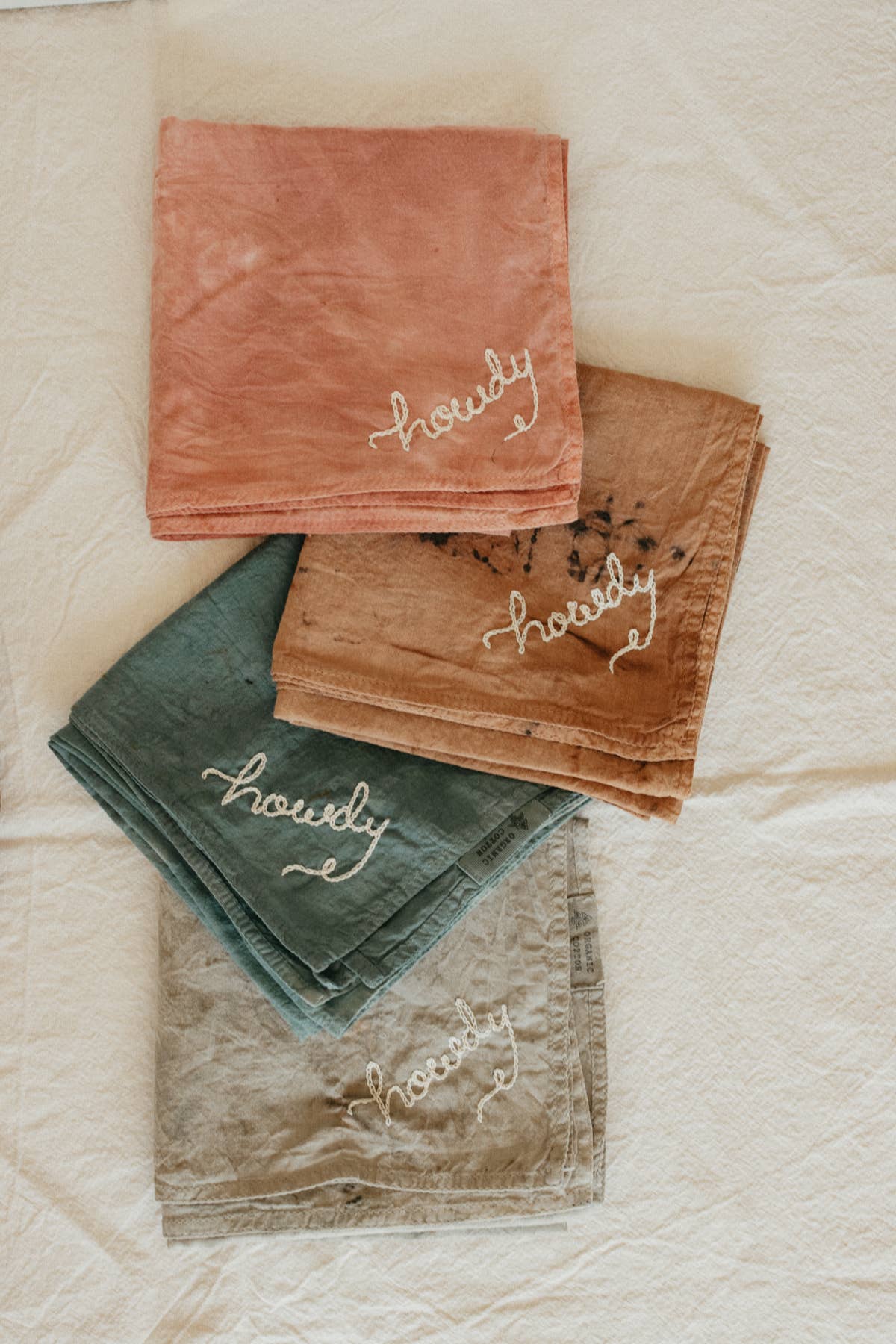 Eloise et moi - Hand embroidered Howdy organic cotton bandana- hand dyed: Strawberry red