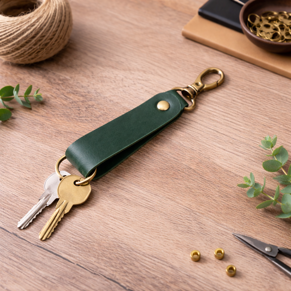 American Leather Goods - Genuine Leather Keychain, Keychain RIng, Handmade Key Tag: Light Brown