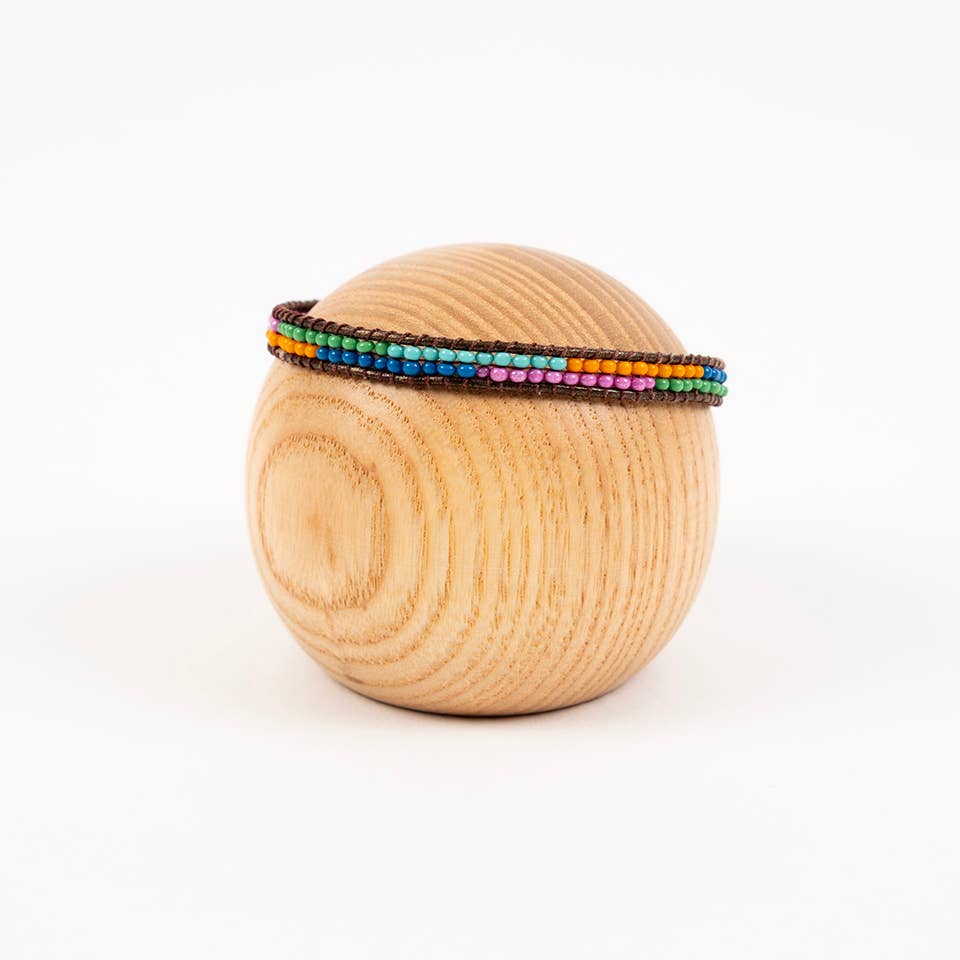 Altiplano - Layered Stripes Bead & Leather Bracelet: Deep Pop