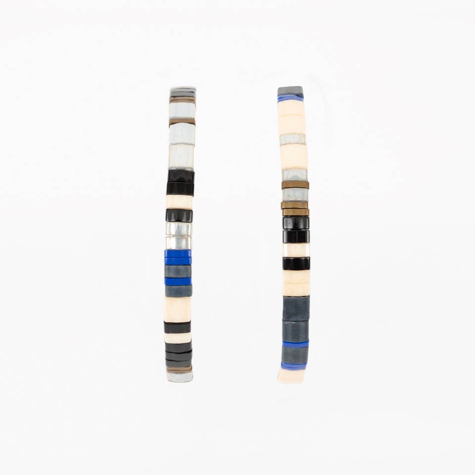 Altiplano - Handmade Tila Bead Stretch Bracelet - PAIR: Creamy