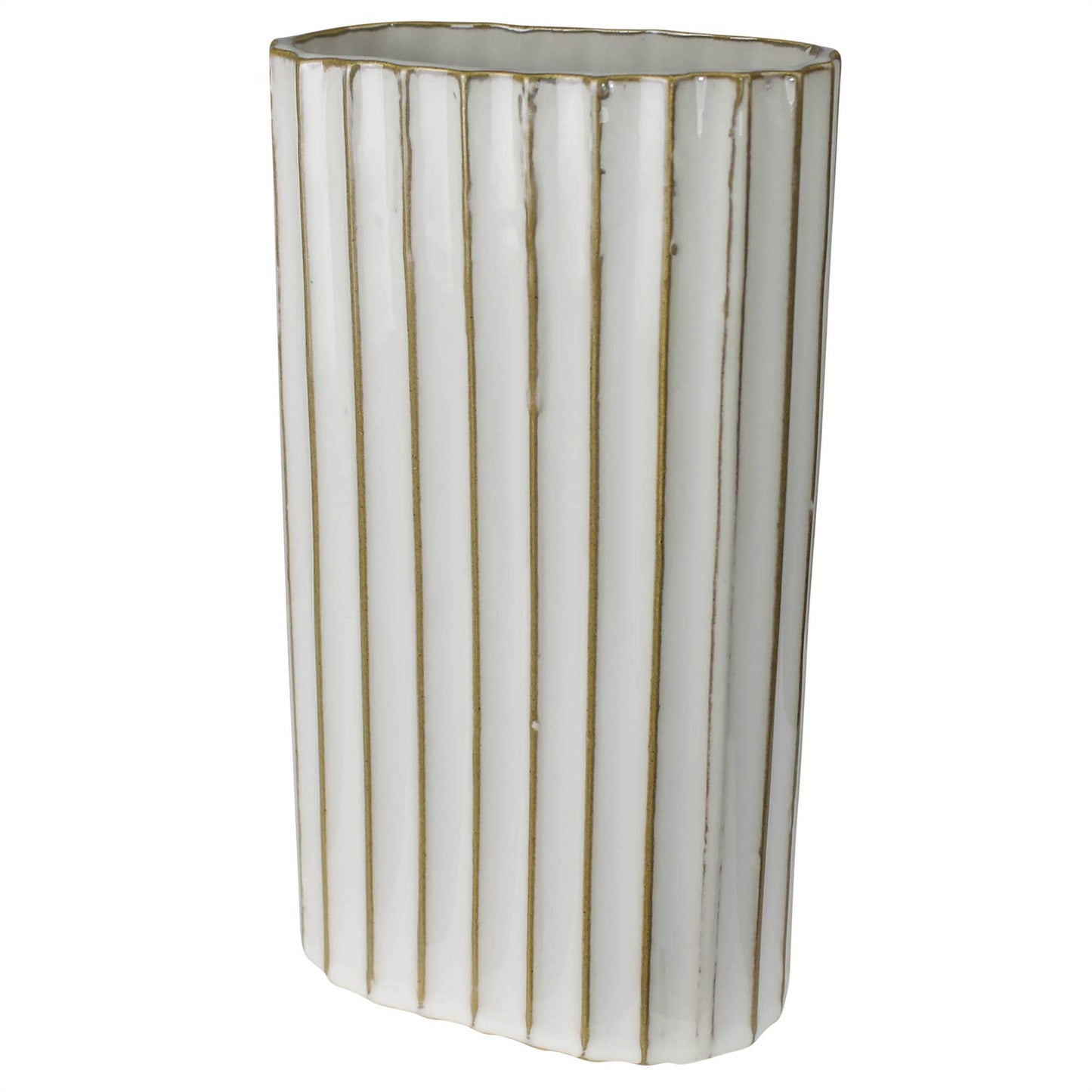 HomArt - Caro Ribbed Vase, Ceramic - Lrg: White / Ceramic