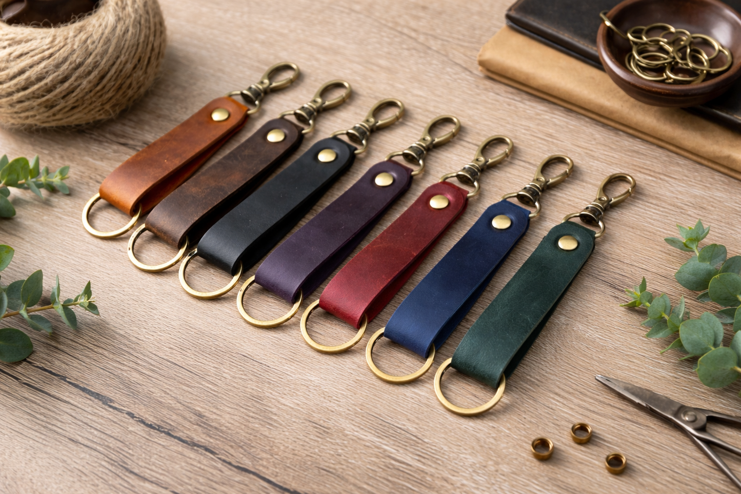 American Leather Goods - Genuine Leather Keychain, Keychain RIng, Handmade Key Tag: Light Brown
