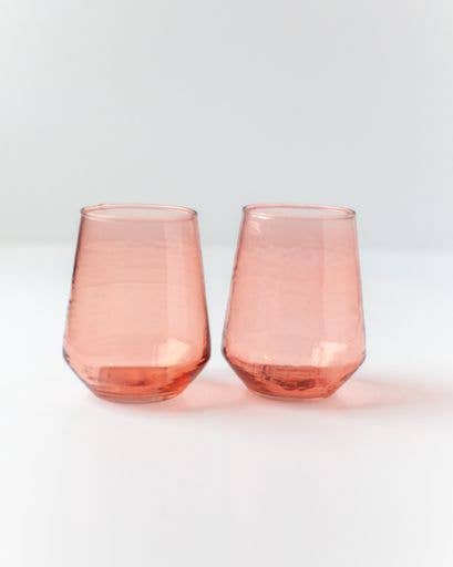 Acacia Creations - Handblown Hammered Glass Water Tumbler - Set | 2: Amber