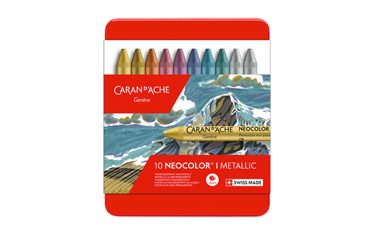 Caran d'Ache - Set of 10 NEOCOLOR I Metallic Pastels in Metal Box