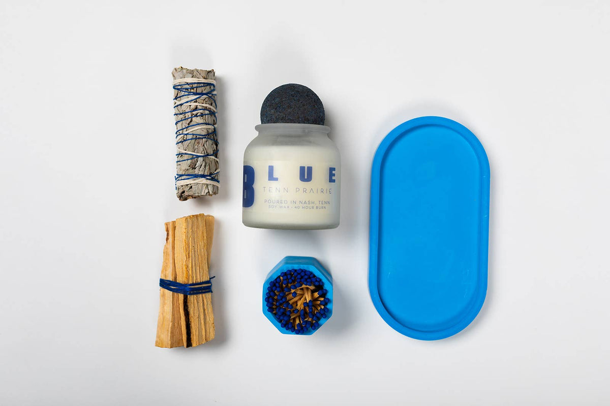 Candle Tray Gift Set – Match Holder & Palo Santo or Smudge: Palo Santo / White